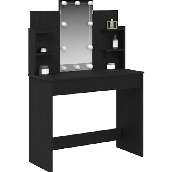 vidaXL Sminkbord>Smyckebord med låda Svart Ek 96 x 39 x 142 cm Konstruerat trä