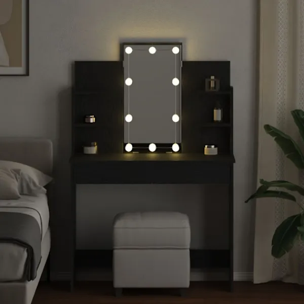 vidaXL Sminkbord>Smyckebord med låda Svart Ek 96 x 39 x 142 cm Konstruerat trä