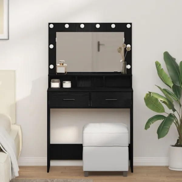 vidaXL Sminkbord>Smyckebord med låda Svart Ek 79 x 41 x 135 cm Konstruerat trä