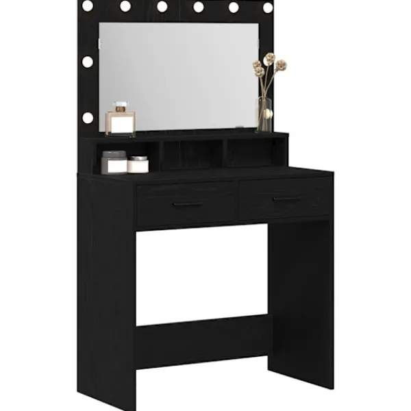 vidaXL Sminkbord>Smyckebord med låda Svart Ek 79 x 41 x 135 cm Konstruerat trä