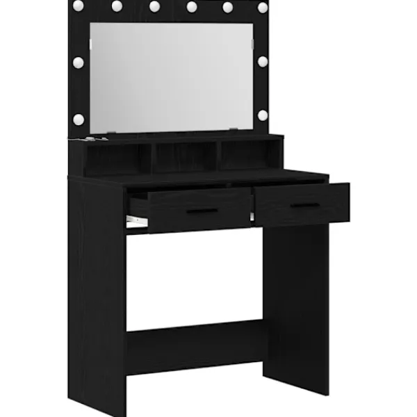 vidaXL Sminkbord>Smyckebord med låda Svart Ek 79 x 41 x 135 cm Konstruerat trä