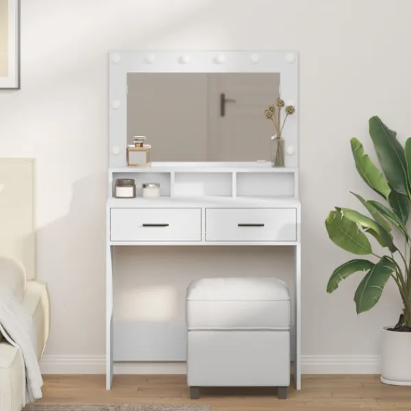 vidaXL Sminkbord>Smyckebord med låda Vit 79 x 41 x 135 cm Konstruerat trä