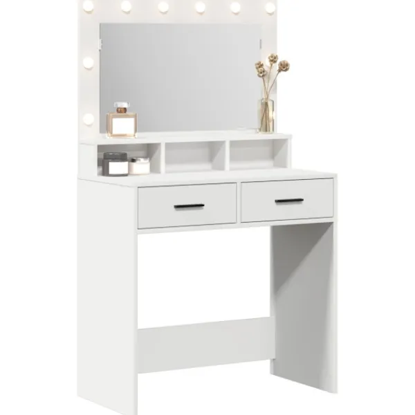 vidaXL Sminkbord>Smyckebord med låda Vit 79 x 41 x 135 cm Konstruerat trä