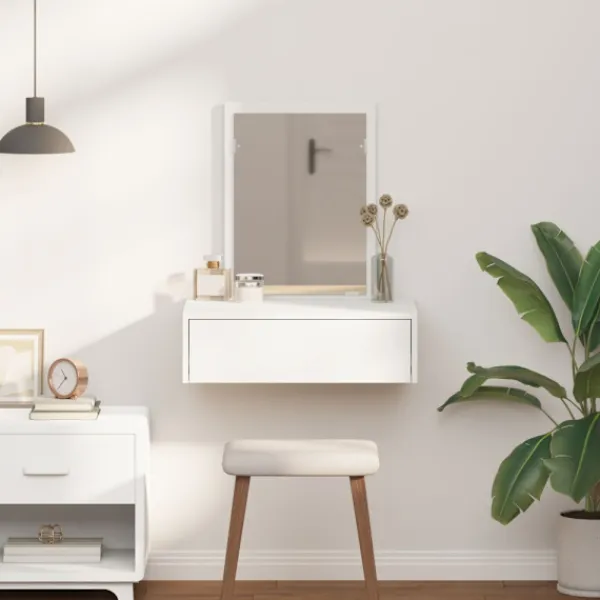 vidaXL Sminkbord>Smyckebord med låda Vit 60 x 40 x 70 cm Konstruerat trä