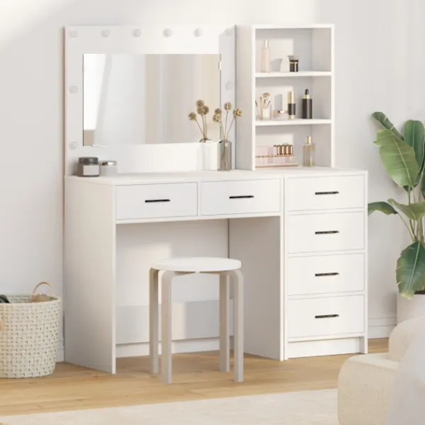 vidaXL Sminkbord>Smyckebord med låda Vit 78.5 x 41 x 135 cm Konstruerat trä