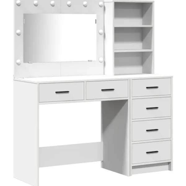 vidaXL Sminkbord>Smyckebord med låda Vit 78.5 x 41 x 135 cm Konstruerat trä