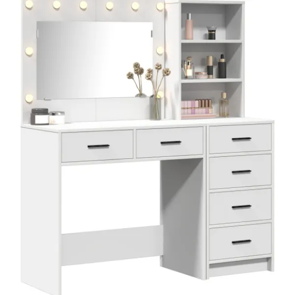 vidaXL Sminkbord>Smyckebord med låda Vit 78.5 x 41 x 135 cm Konstruerat trä