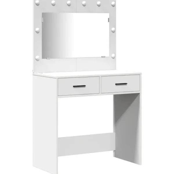 vidaXL Sminkbord>Smyckebord med låda Vit 78.5 x 41 x 135 cm Konstruerat trä