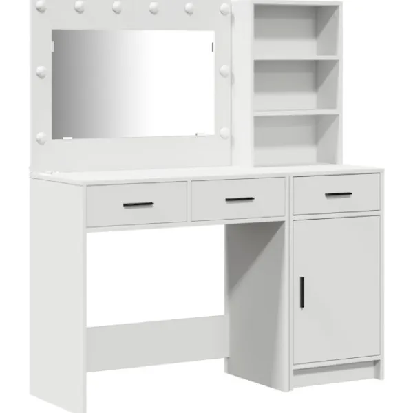 vidaXL Sminkbord>Smyckebord med spegelbelysning 2 pcs Vit Konstruerat trä