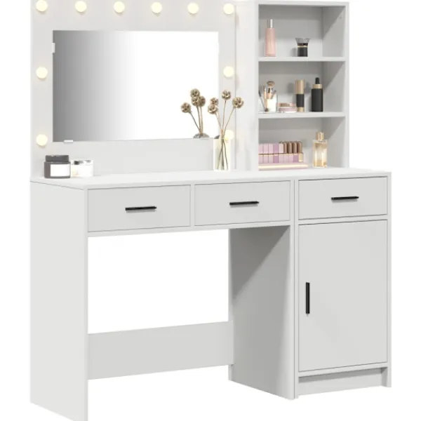 vidaXL Sminkbord>Smyckebord med spegelbelysning 2 pcs Vit Konstruerat trä