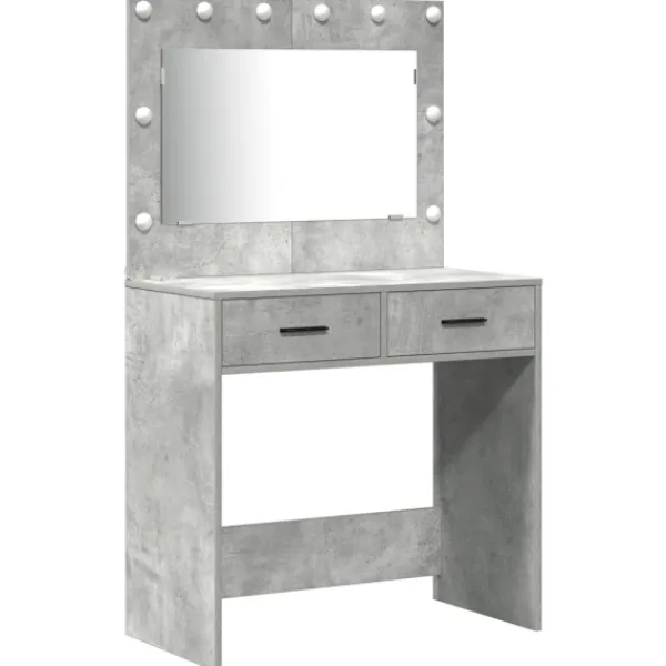 vidaXL Sminkbord>Smyckebord med spegelbelysning 3 pcs Betonggrå Konstruerat trä