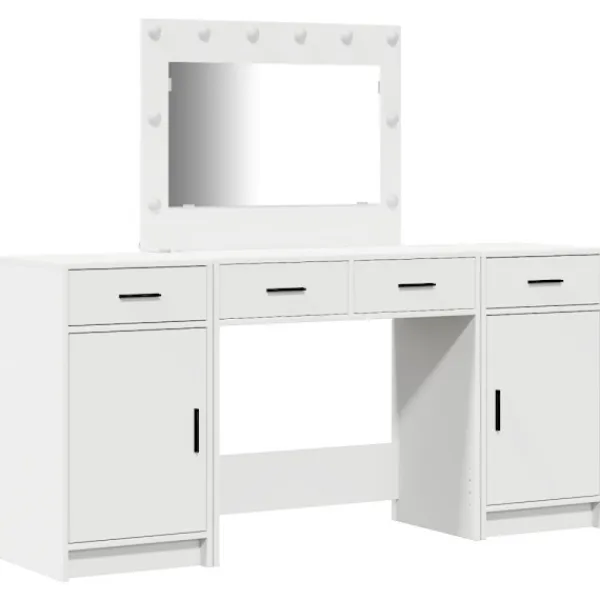 vidaXL Sminkbord>Smyckebord med spegelbelysning 3 pcs Vit Konstruerat trä