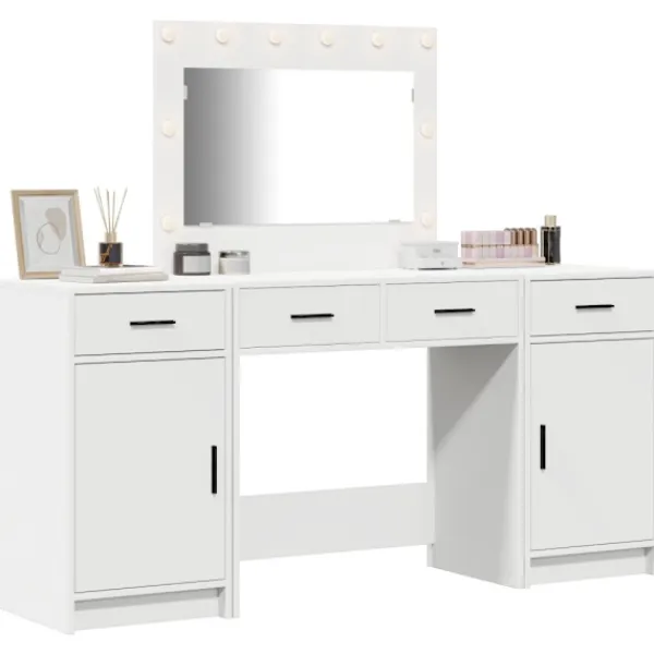 vidaXL Sminkbord>Smyckebord med spegelbelysning 3 pcs Vit Konstruerat trä