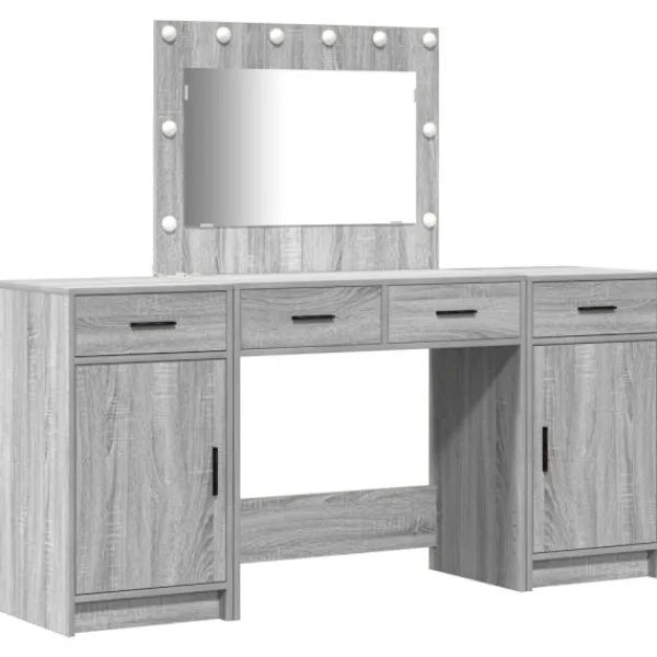 vidaXL Sminkbord>Smyckebord med spegelbelysning 3 pcs Grå Konstruerat trä