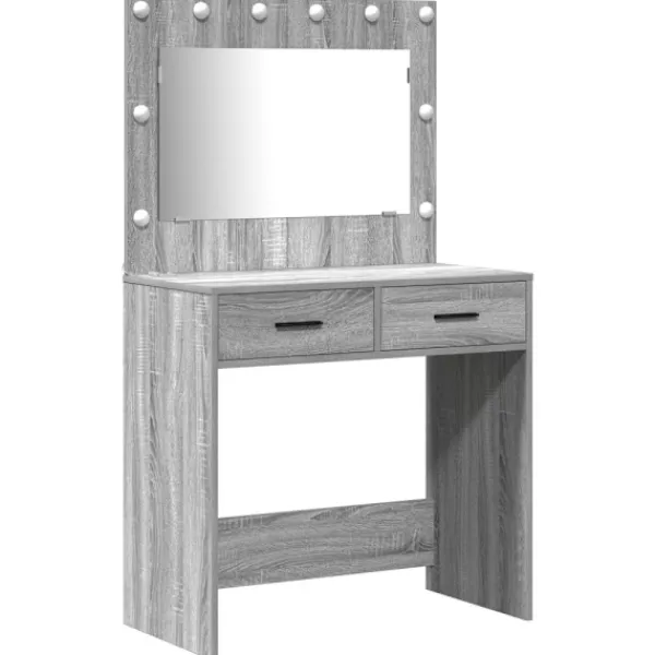 vidaXL Sminkbord>Smyckebord med spegelbelysning 3 pcs Grå Konstruerat trä