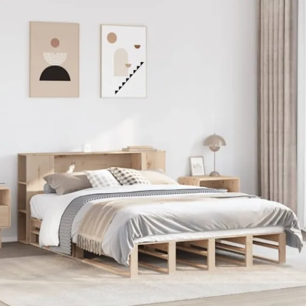 vidaXL Sängar>Säng med bokhylla utan madrass 140x200 cm massiv trä