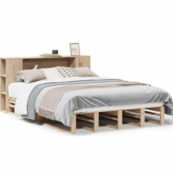 vidaXL Sängar>Säng med bokhylla utan madrass 140x200 cm massiv trä