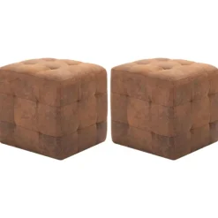 vidaXL Sittpuffar>Sängbord 2 st brun 30x30x30 cm konstmocka