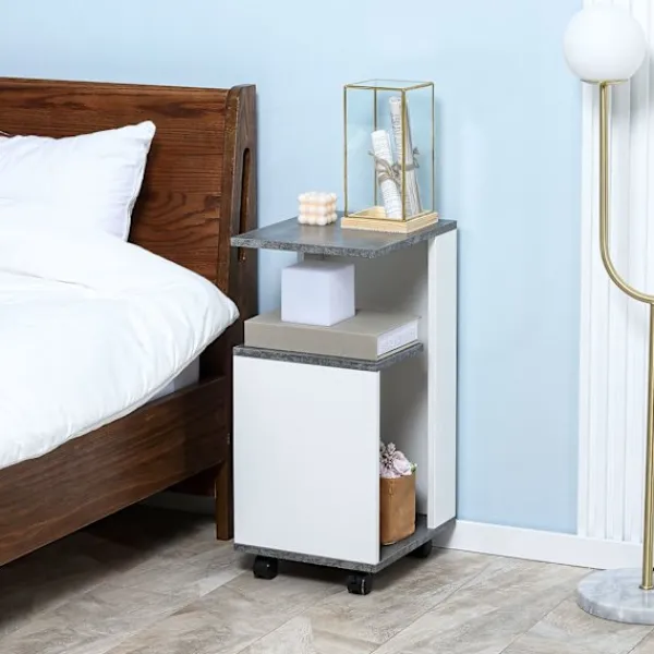 Northio Sängar>Sängbord Sidobord Med Hjul Soffbord Soffbord I Modern Design Soffbord Med 3 Hyllplan För Sovrum Vardagsrum Grå Vit
