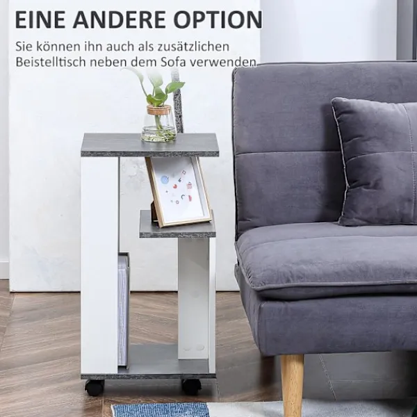 Northio Sängar>Sängbord Sidobord Med Hjul Soffbord Soffbord I Modern Design Soffbord Med 3 Hyllplan För Sovrum Vardagsrum Grå Vit