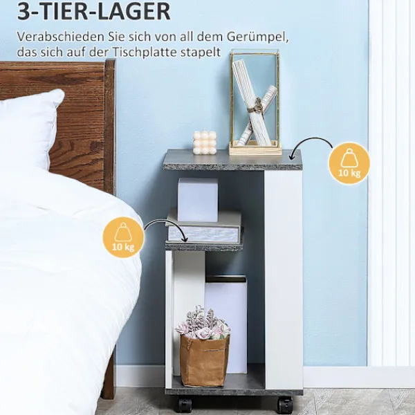 Northio Sängar>Sängbord Sidobord Med Hjul Soffbord Soffbord I Modern Design Soffbord Med 3 Hyllplan För Sovrum Vardagsrum Grå Vit