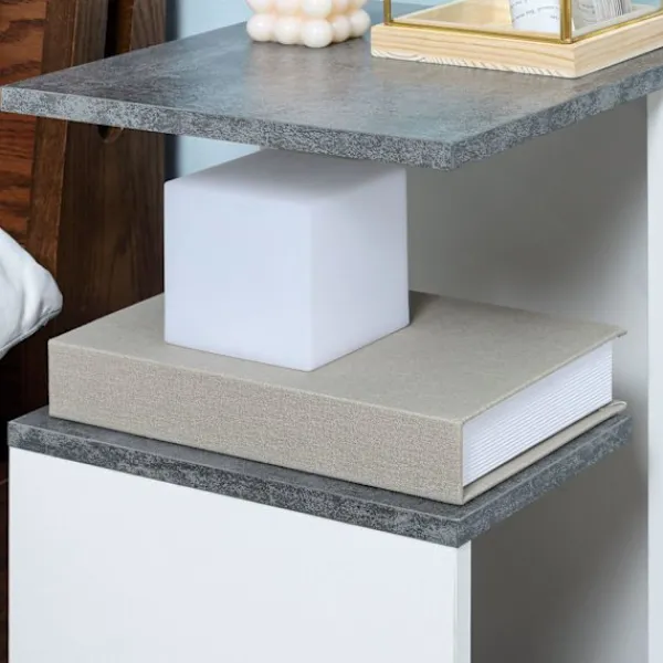 Northio Sängar>Sängbord Sidobord Med Hjul Soffbord Soffbord I Modern Design Soffbord Med 3 Hyllplan För Sovrum Vardagsrum Grå Vit