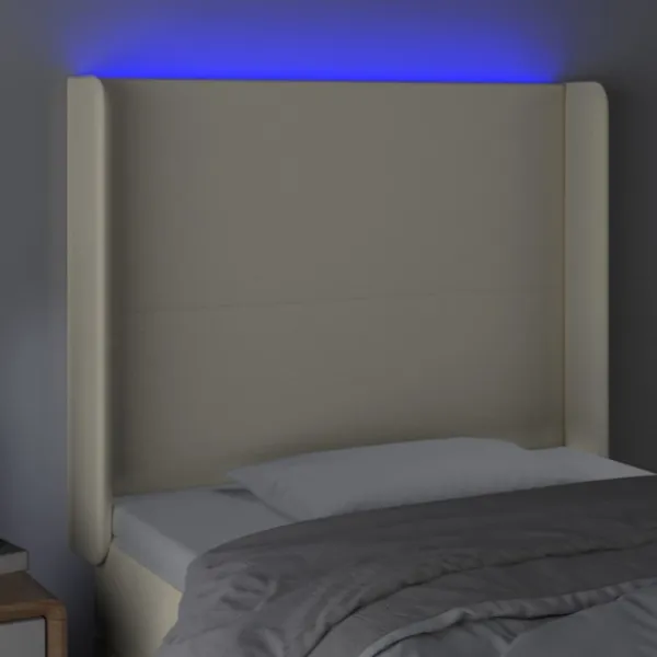 vidaXL Sängar>Sänggavel LED gräddvit 83x16x118/128 cm konstläder