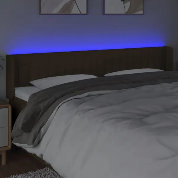 vidaXL Sängar>Sänggavel LED mörkbrun 183x16x78/88 cm tyg