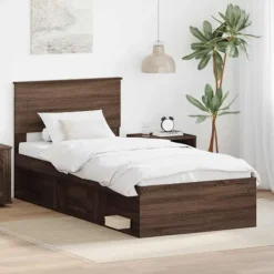 vidaXL Sängar>Sängram med huvudgavel Brun Ek 90 x 200 cm Konstruerat trä