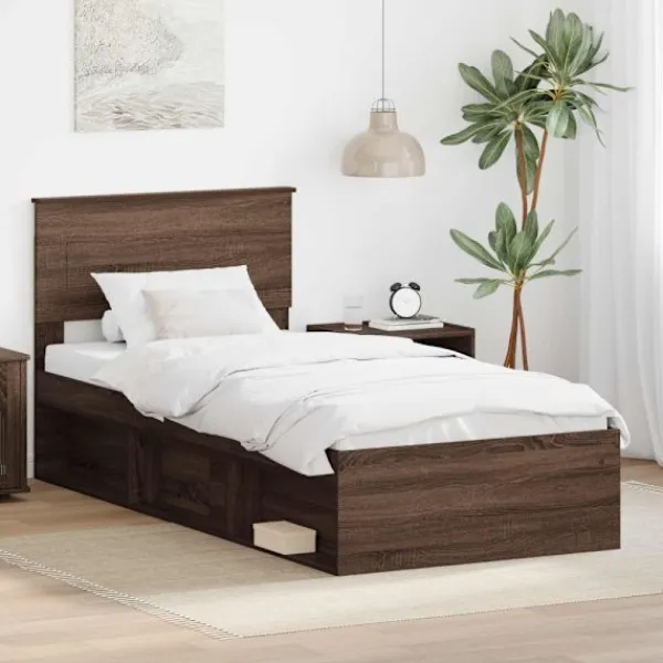 vidaXL Sängar>Sängram med huvudgavel Brun Ek 90 x 200 cm Konstruerat trä