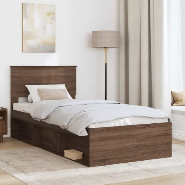vidaXL Sängar>Sängram med huvudgavel Brun Ek 90 x 200 cm Konstruerat trä