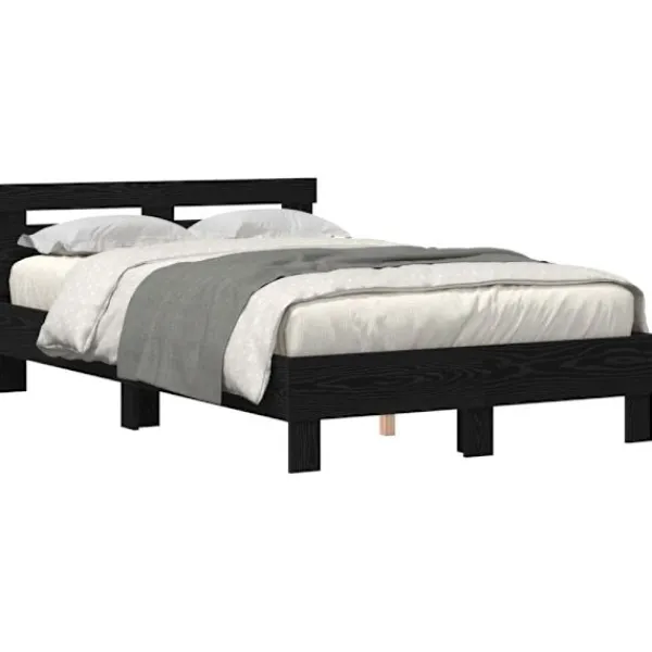 vidaXL Sängar>Sängram med huvudgavel Svart ek 135 x 190 cm Konstruerat trä