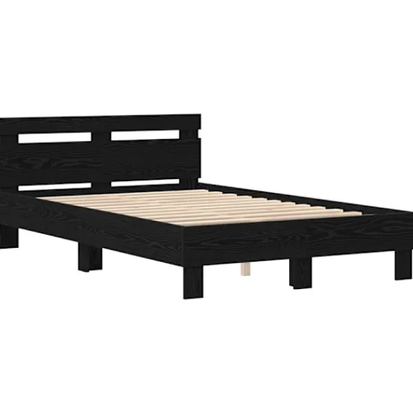 vidaXL Sängar>Sängram med huvudgavel Svart ek 135 x 190 cm Konstruerat trä