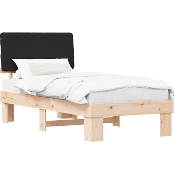 vidaXL Sängar>Sängram med Klädd Huvudgavel Svart 90 x 200 cm Massiv furu