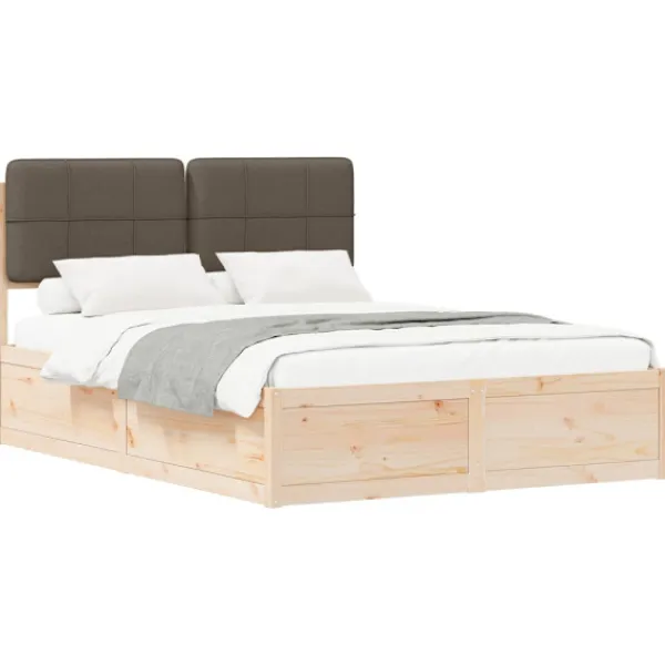 vidaXL Sängar>Sängram med Klädd Huvudgavel Taupe 140 x 200 cm Massiv furu