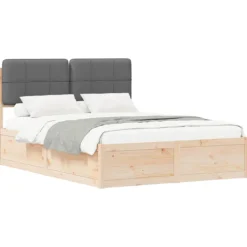 vidaXL Sängar>Sängram med Klädd Huvudgavel Mörkgrå 150 x 200 cm Massiv furu