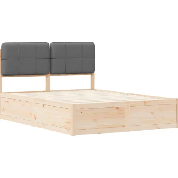vidaXL Sängar>Sängram med Klädd Huvudgavel Mörkgrå 150 x 200 cm Massiv furu