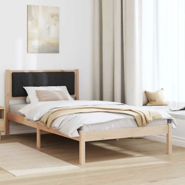 vidaXL Sängar>Sängram med Klädd Huvudgavel Svart 100 x 200 cm Massiv furu