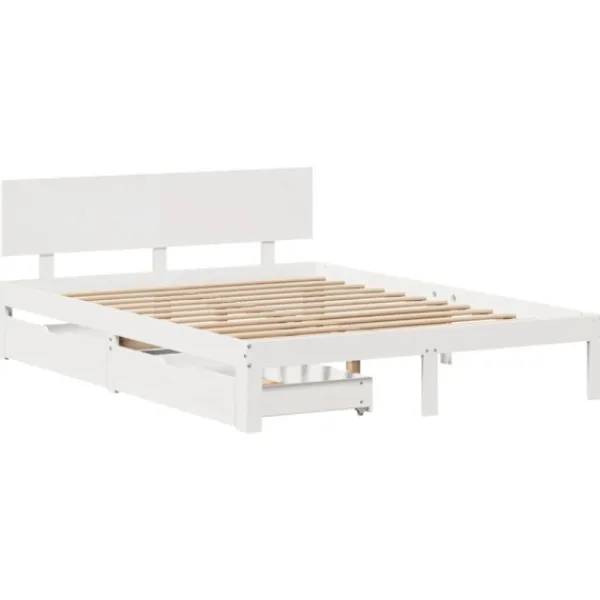 vidaXL Sängar>Sängram med lådor vit 160x200 cm massiv furu
