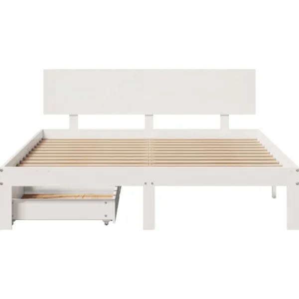 vidaXL Sängar>Sängram med lådor vit 160x200 cm massiv furu