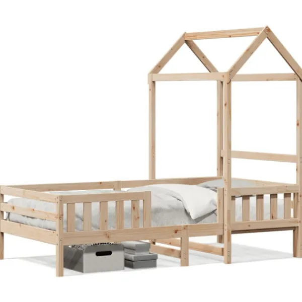 vidaXL Sängar>Sängram med tak 75x190 cm massiv furu