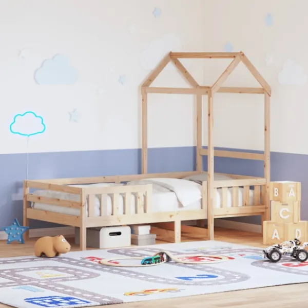 vidaXL Sängar>Sängram med tak 75x190 cm massiv furu