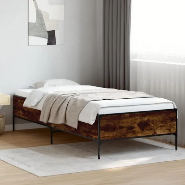 vidaXL Sängar>Sängram rökfärgad ek 90x190 cm konstruerat trä och metall