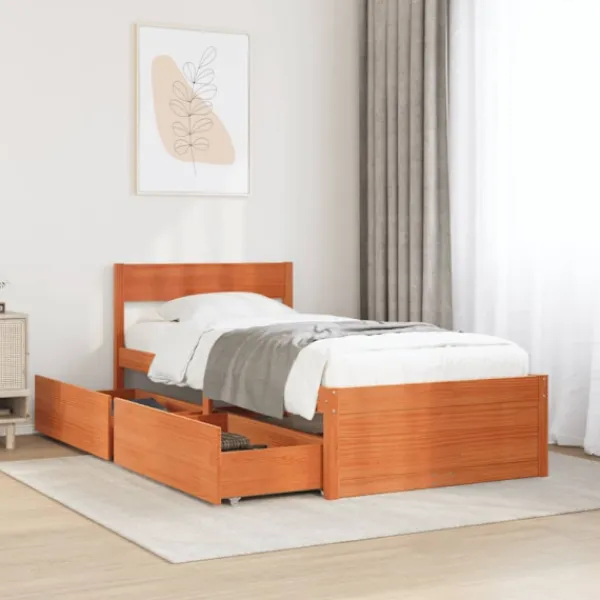 vidaXL Sängar>Sängram utan madrass vaxad brun 90x190 cm massiv furu