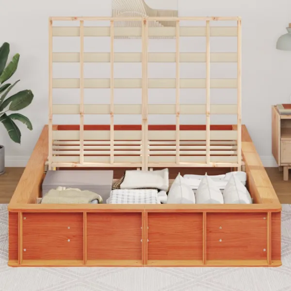 vidaXL Sängar>Sängram Vaxbrun 135 x 190 cm Massiv furu