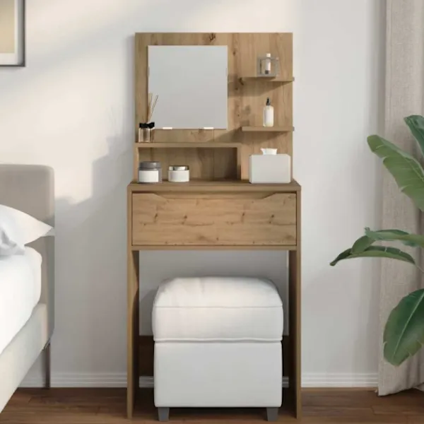 vidaXL Sminkbord>Sängrum Smyckesbord med låda Artisan Ek 80 x 39,6 x 135 cm