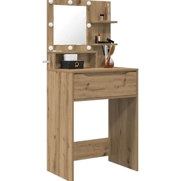 vidaXL Sminkbord>Sängrum Smyckesbord med låda Artisan Ek 80 x 39,6 x 135 cm