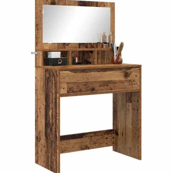 vidaXL Sminkbord>Sängrum Smyckesbord med låda Gammalt trä 80 x 39,6 x 135 cm