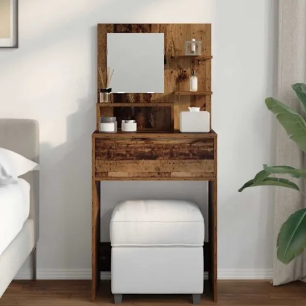 vidaXL Sminkbord>Sängrum Smyckesbord med låda Gammalt trä 80 x 39,6 x 135 cm