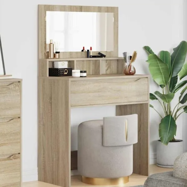 vidaXL Sminkbord>Sängrum Smyckesbord med låda Sonoma-ek 80 x 39,6 x 135 cm